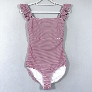Albion Fit Swimsuit Womens Small The Cherry One Piece Red Striped Ruffle Strap